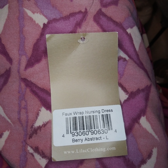 Expected By Lilac Clothing Berry Abstract, Jersey Knit Faux Wrap Nursing Dress - Picture 7 of 10